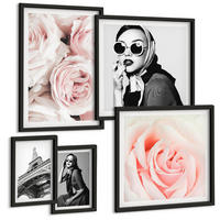 BILDER SET 5er Set - 50x50 cm & 20x30 cm & 40x60 cm Schwarzer Rahmen - Blumen, Pfingstrosen, Rosen, Eleganz - Schwarz, Kunststoff (40/60cm) - TULUP