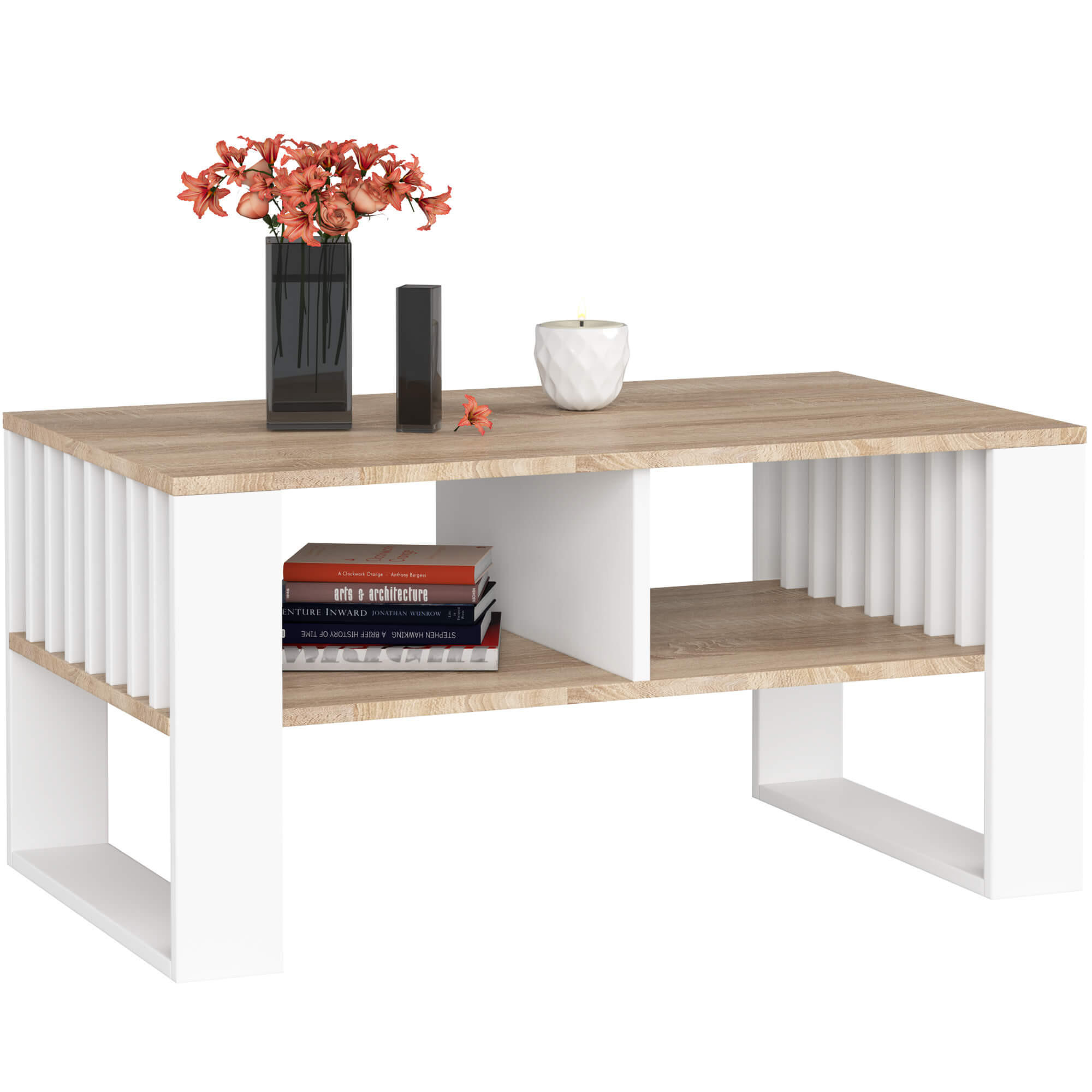 COUCHTISCH ROCKFORD Sonoma Eiche, Weiß 92x53x45 cm - Weiß/Sonoma Eiche, Holzwerkstoff (53/92/45cm) - Akord