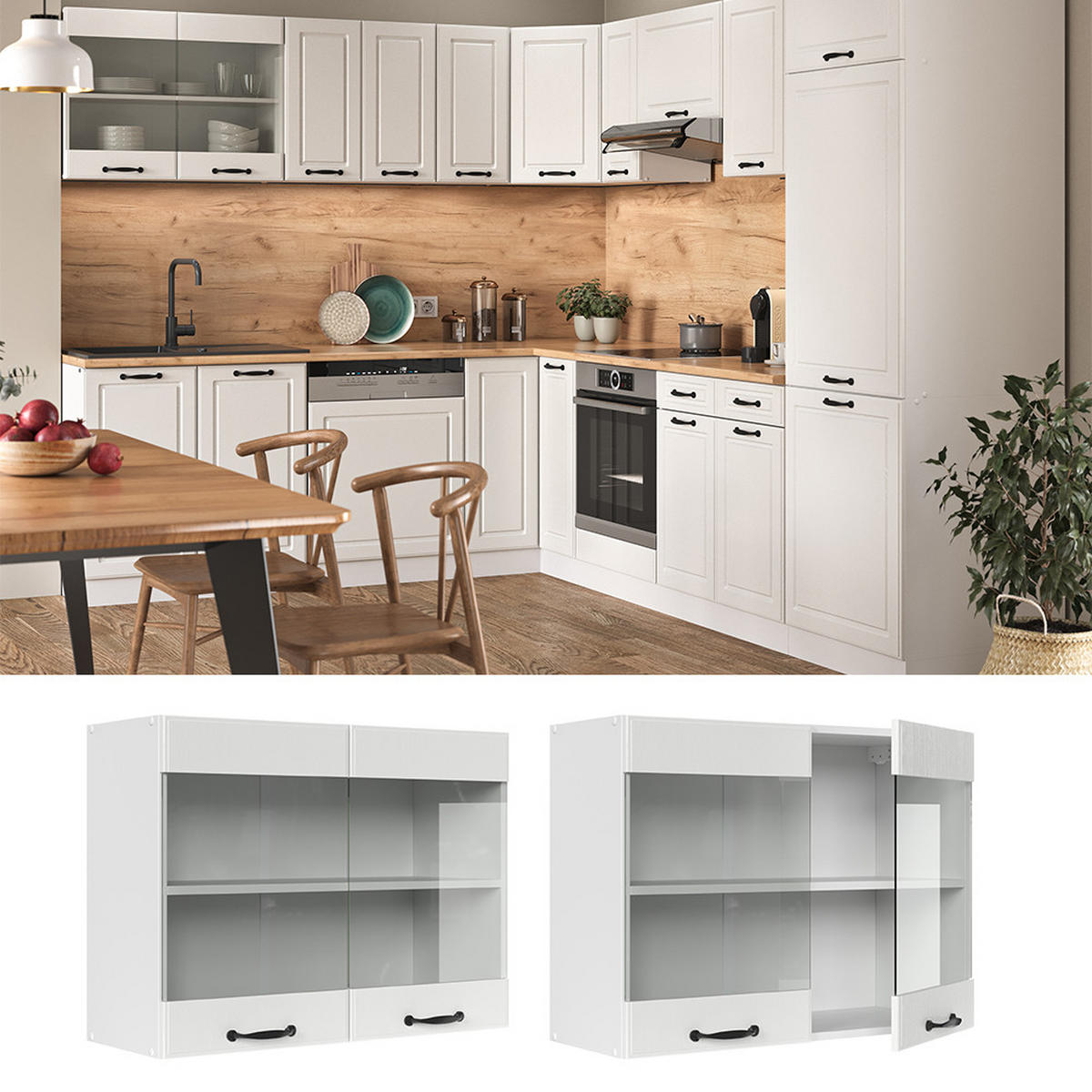 KÜCHENGLASSCHRANK R-Line Weiß Landhaus 80 cm - Weiß, Holzwerkstoff (80/60/31cm) - Vicco
