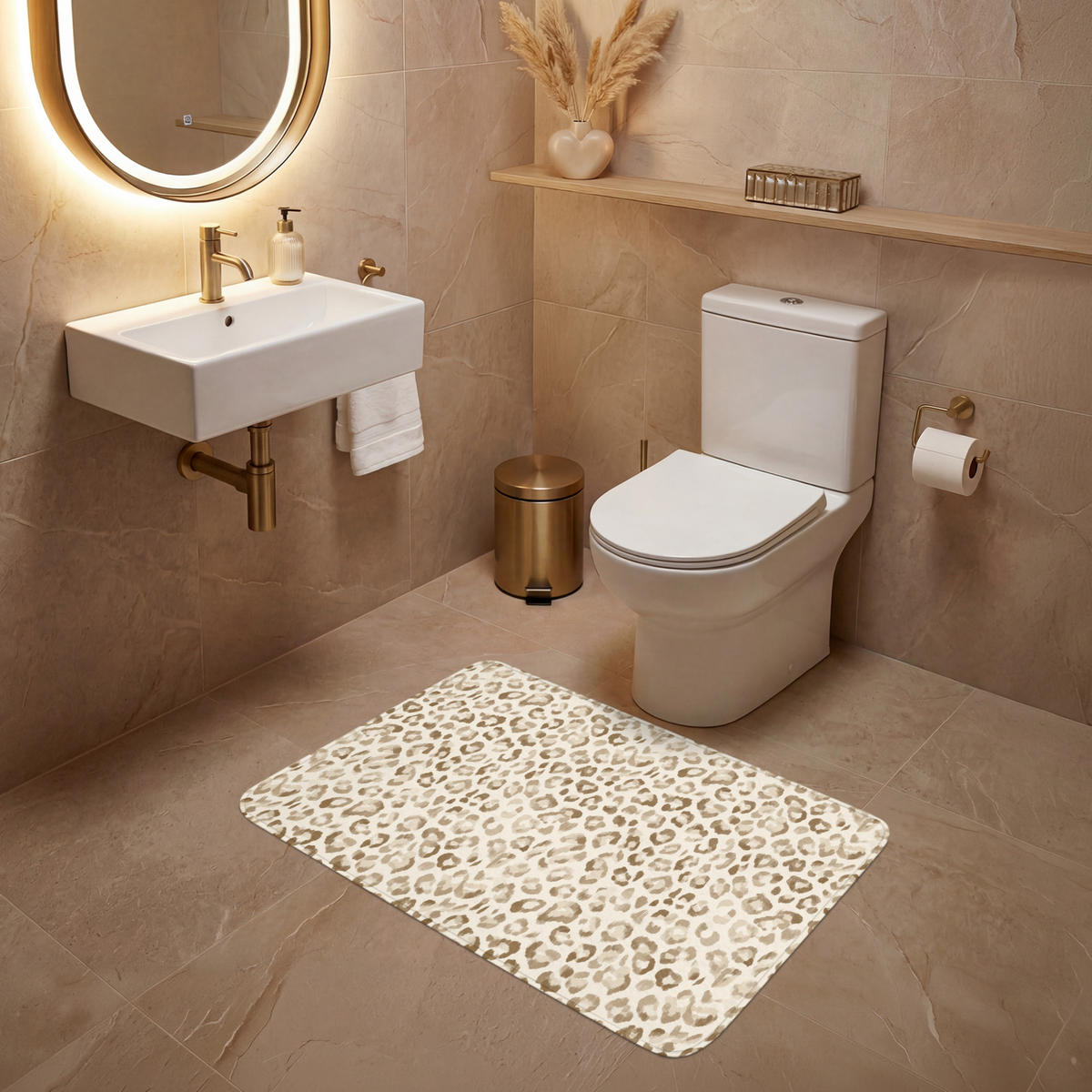 WC PŘEDLOŽKA Leopard - Classic - Béžová 90x60 cm - světle hnědá, textil/plast (90/1cm) - OnlyWow