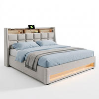 POLSTERBETT 180/200 mit Bettkasten, LED und USB in Vintage-Optik - Beige, Holzwerkstoff/Textil (180/200cm) - EVRYAE