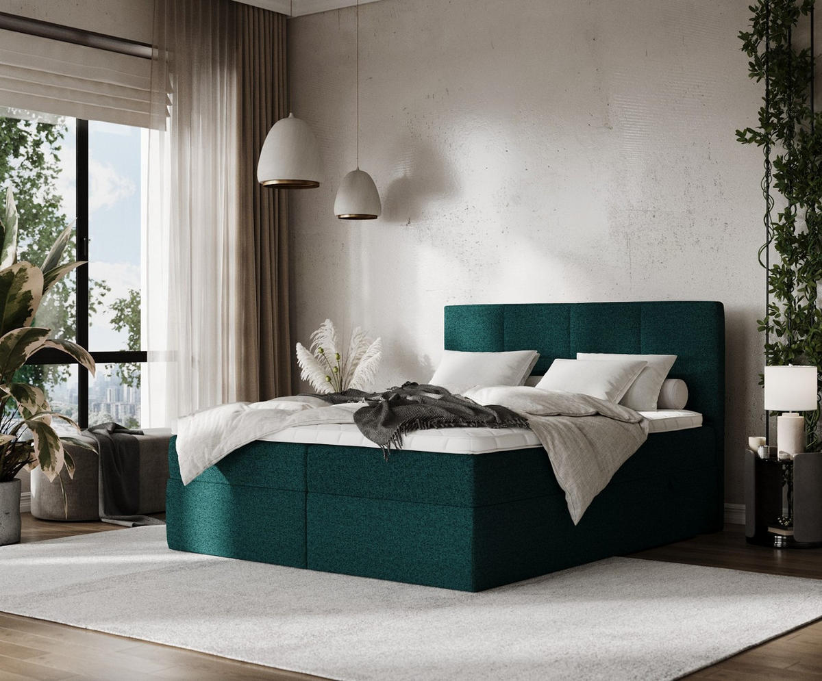 BOXBETT Oris 140/200 cm Grün im Riva Stoff - Schwarz/Grün, Holz/Holzwerkstoff (140/200cm) - AltaBeds