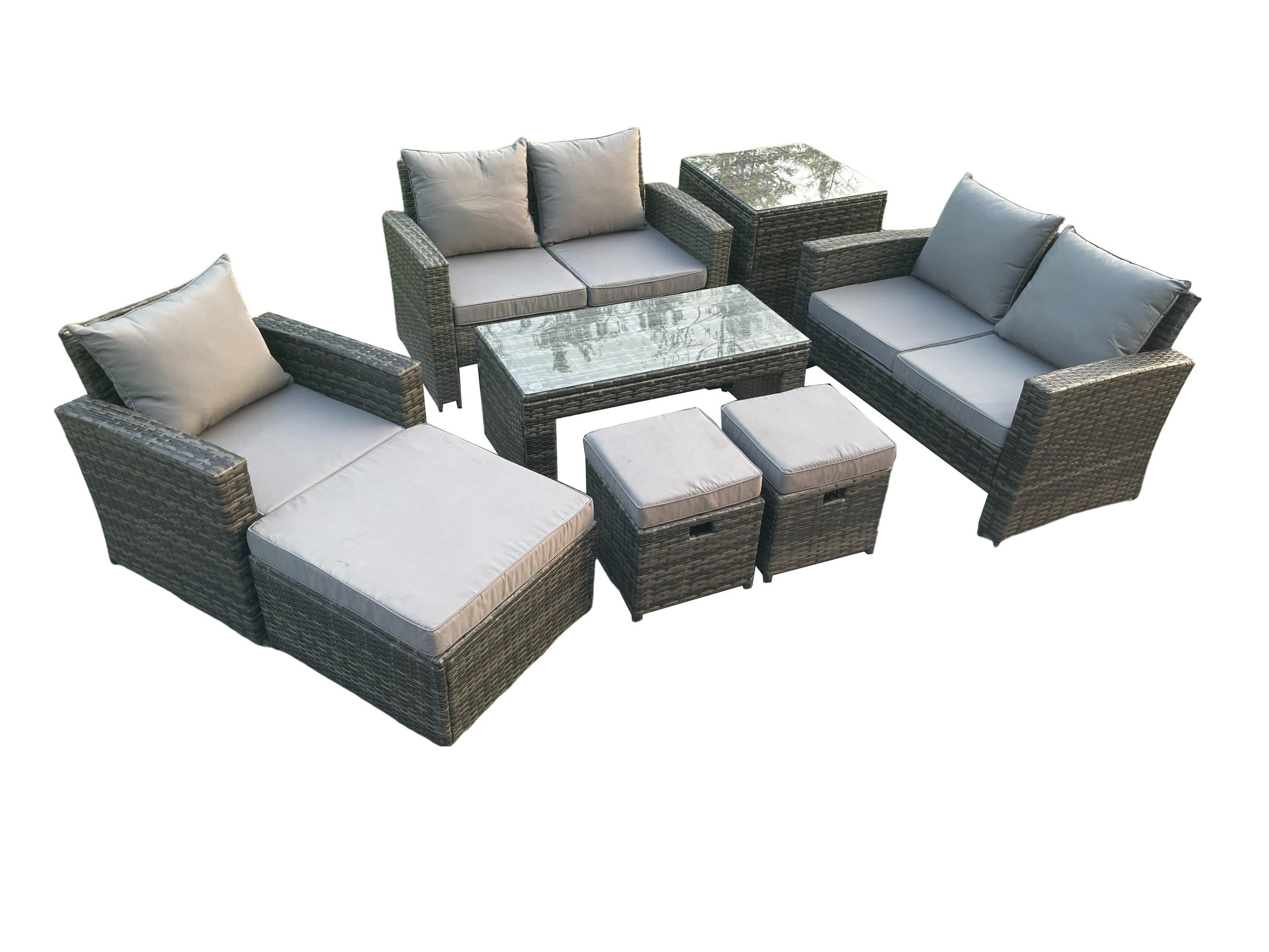 GARTENSET Polyrattan Dunkelgrau 8-Sitzer - Dunkelgrau, Metall - Fimous