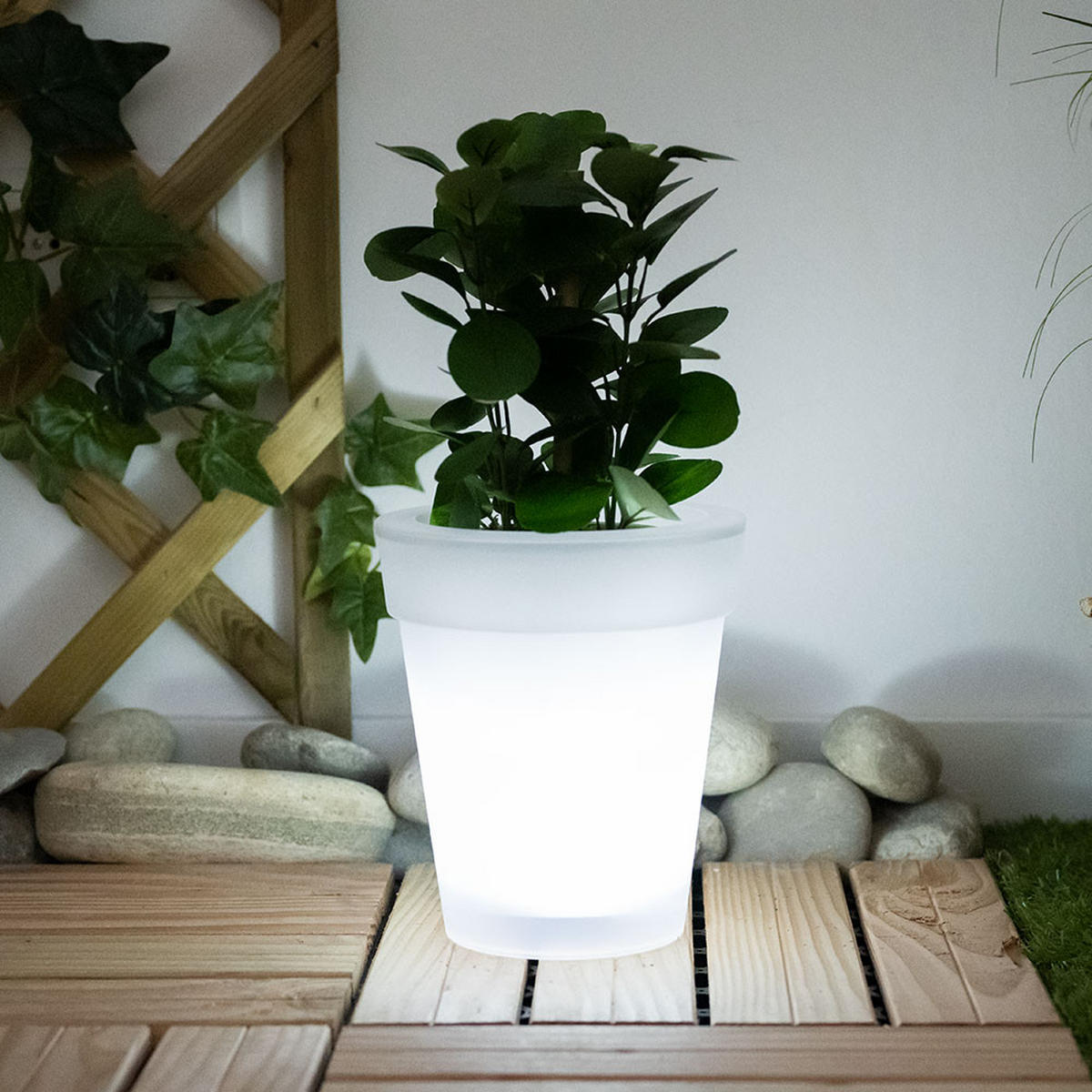 LED AUSSENLEUCHTE Blumentopf Weiß satiniert - Weiß, Kunststoff (17/17/19cm)