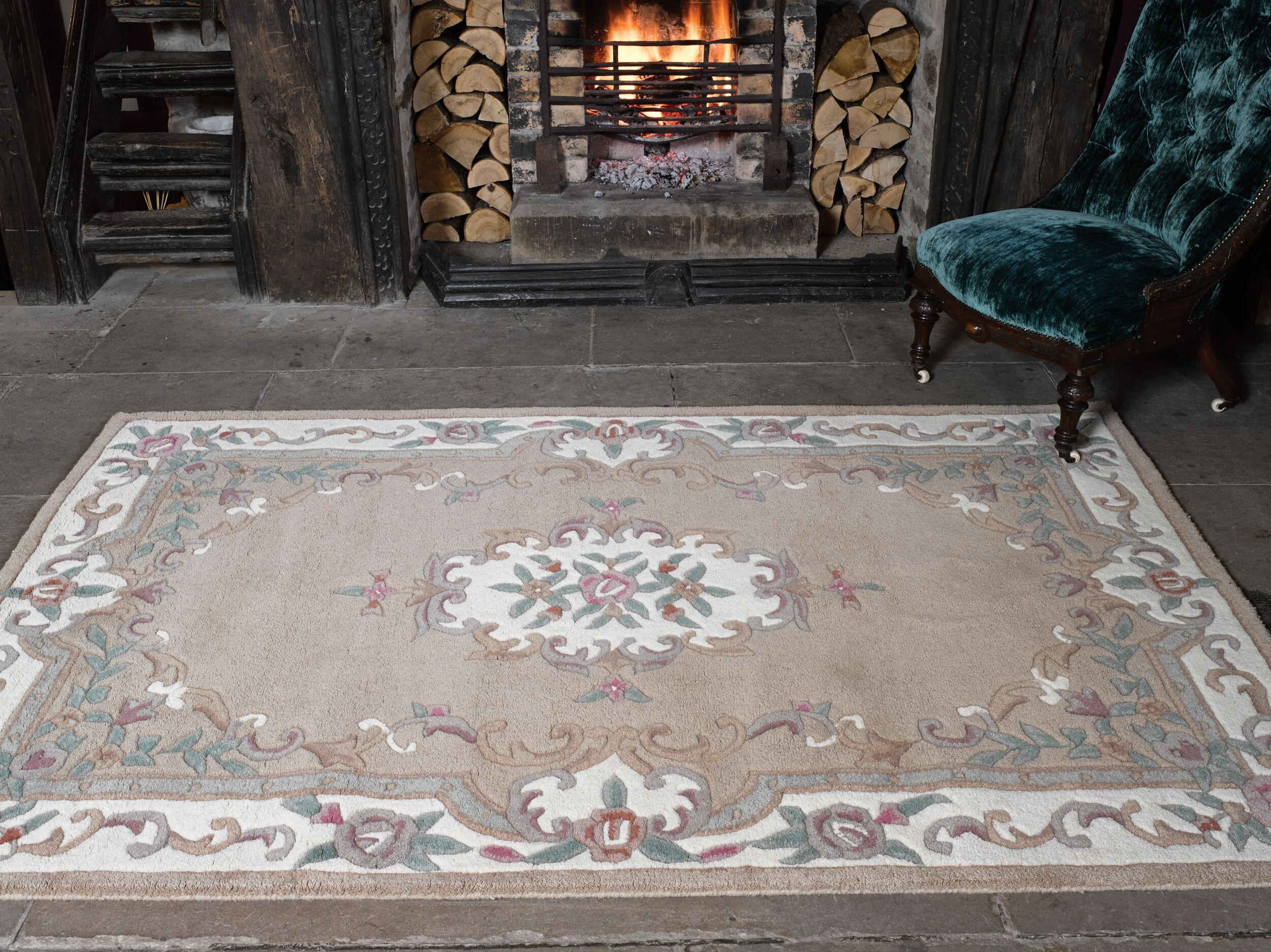 WOLLTEPPICH Aubusson-Muster handgeknüpft BEAULY, Braun-Beige 150x240 cm - Braun, Textil (150/240cm) - KADIMA DESIGN
