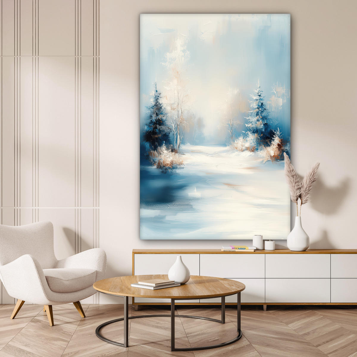 LEINWANDBILD Wald - Winter - Natur - Abstrakt - Schnee Deko Groß 90x140 cm - Weiß, Textil (90/140cm) - MuchoWow