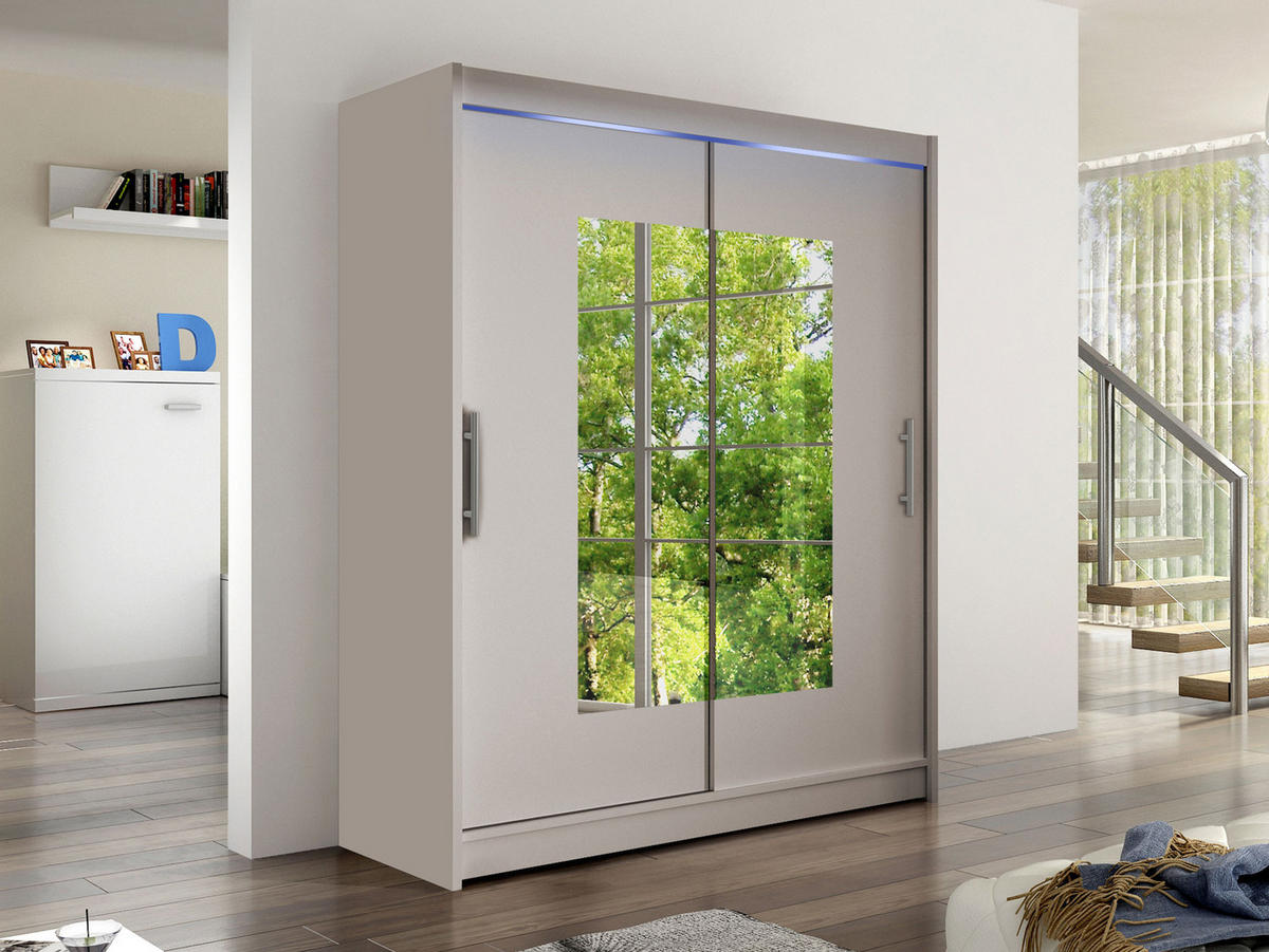SCHWEBETÜRENSCHRANK Westa III, mit RGB LED Beleuchtung - Kaschmir/Silberfarben, Holzwerkstoff/Metall (150/200/58cm) - MIRJAN24