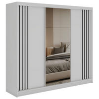 SCHWEBETÜRENSCHRANK mit Lamellen und Spiegel DIANA - 240 - Weiß und Schwarz - Schwarz/Alufarben, Holzwerkstoff/Metall (240/216/61cm) - MKS