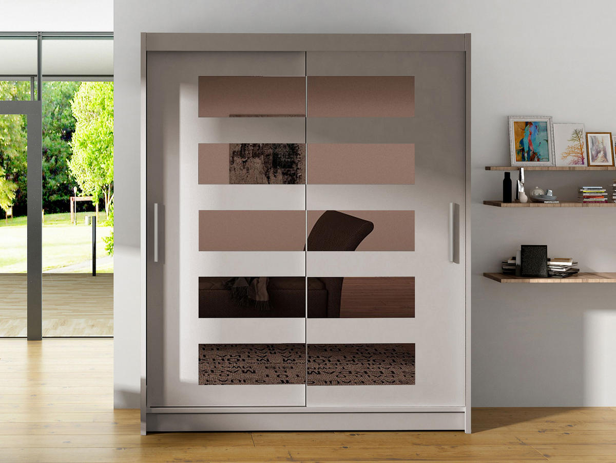 SCHWEBETÜRENSCHRANK Westa V - Kaschmir/Silberfarben, Holzwerkstoff/Metall (150/200/58cm) - MIRJAN24