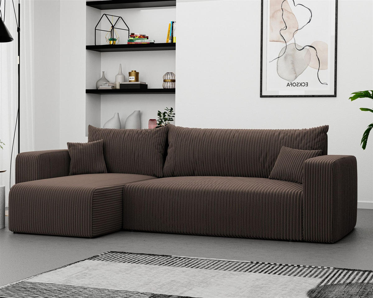 ECKSOFA Luna Mit Schlaffunktion - Braun, Holzwerkstoff/Textil (248/145cm) - Fun Möbel
