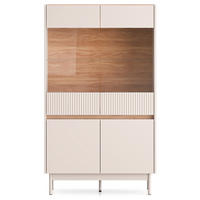 VITRINENSCHRÄNK NALIA, Vitrine, Creme/Eiche - Eichefarben/Creme, Glas/Holzwerkstoff (92/156/40cm) - KONSIMO®