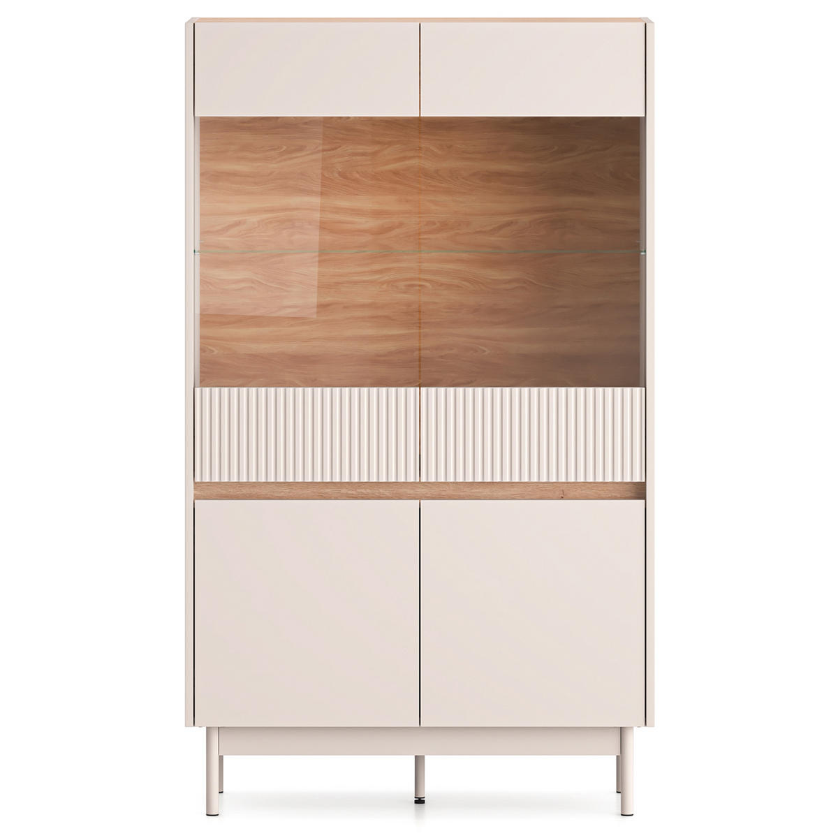 VITRINENSCHRÄNK NALIA, Vitrine, Creme/Eiche - Eichefarben/Creme, Glas/Holzwerkstoff (92/156/40cm) - KONSIMO®