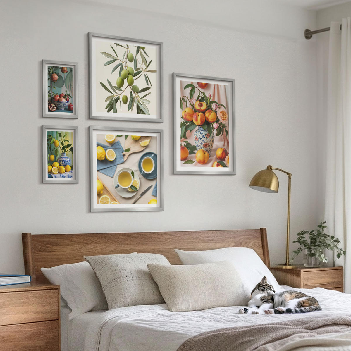 BILDER SET 5er Set - 50x50 cm & 20x30 cm & 40x60 cm Silberner Rahmen - Fruchtzusammensetzungen - Silberfarben, Kunststoff (40/60cm) - TULUP