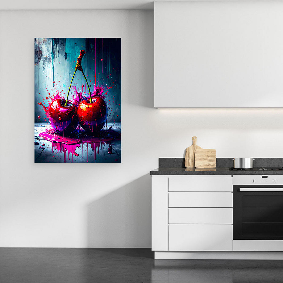 LEINWANDBILD Graffiti Kirschen Obst 80x120cm - Rot, Textil (80/120cm) - Feeby