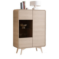 VITRINE Eiche natur skandinavisch 90 cm, Highboard mit Push-to-Open - Eichefarben, Glas/Holz (90/130/39cm) - Furn.Design