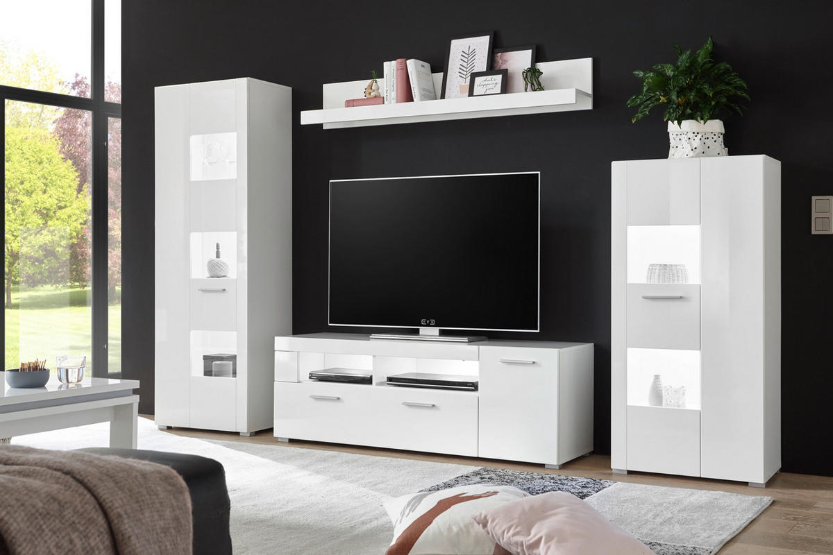 VITRINE weiß Hochglanz 58 x 123 cm, Vitrinenschrank mit wechselbarem Türanschlag - Chromfarben/Weiß Hochglanz, Glas/Holzwerkstoff (58/123/35cm) - Furn.Design