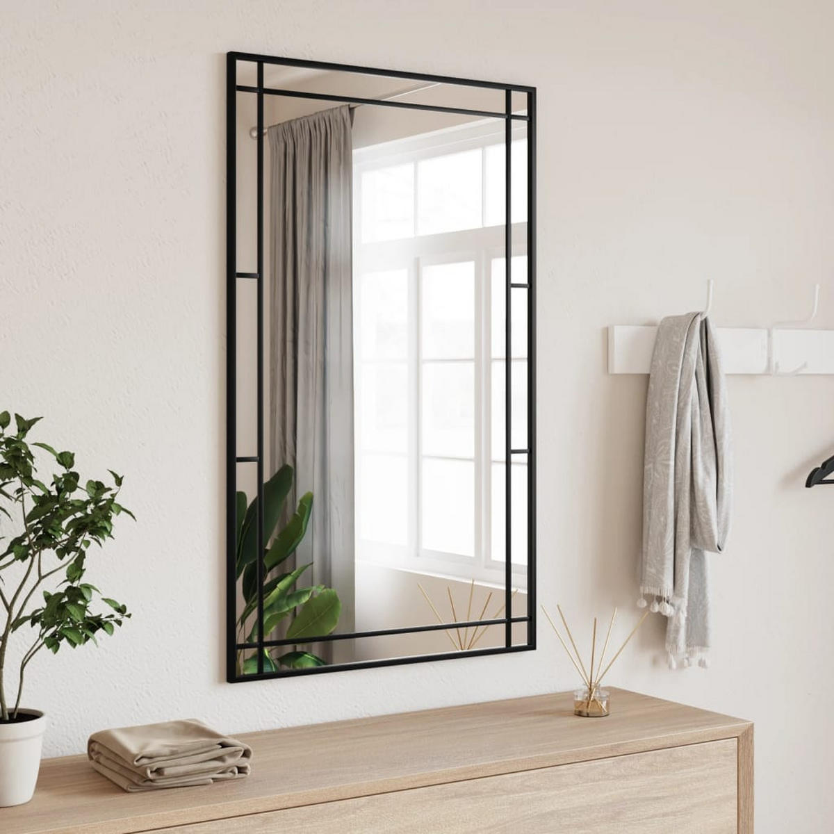 WANDSPIEGEL Schwarz 60/100 Cm Rechteckig Eisen - Schwarz, Metall (60/1.5/100cm) - vidaXL