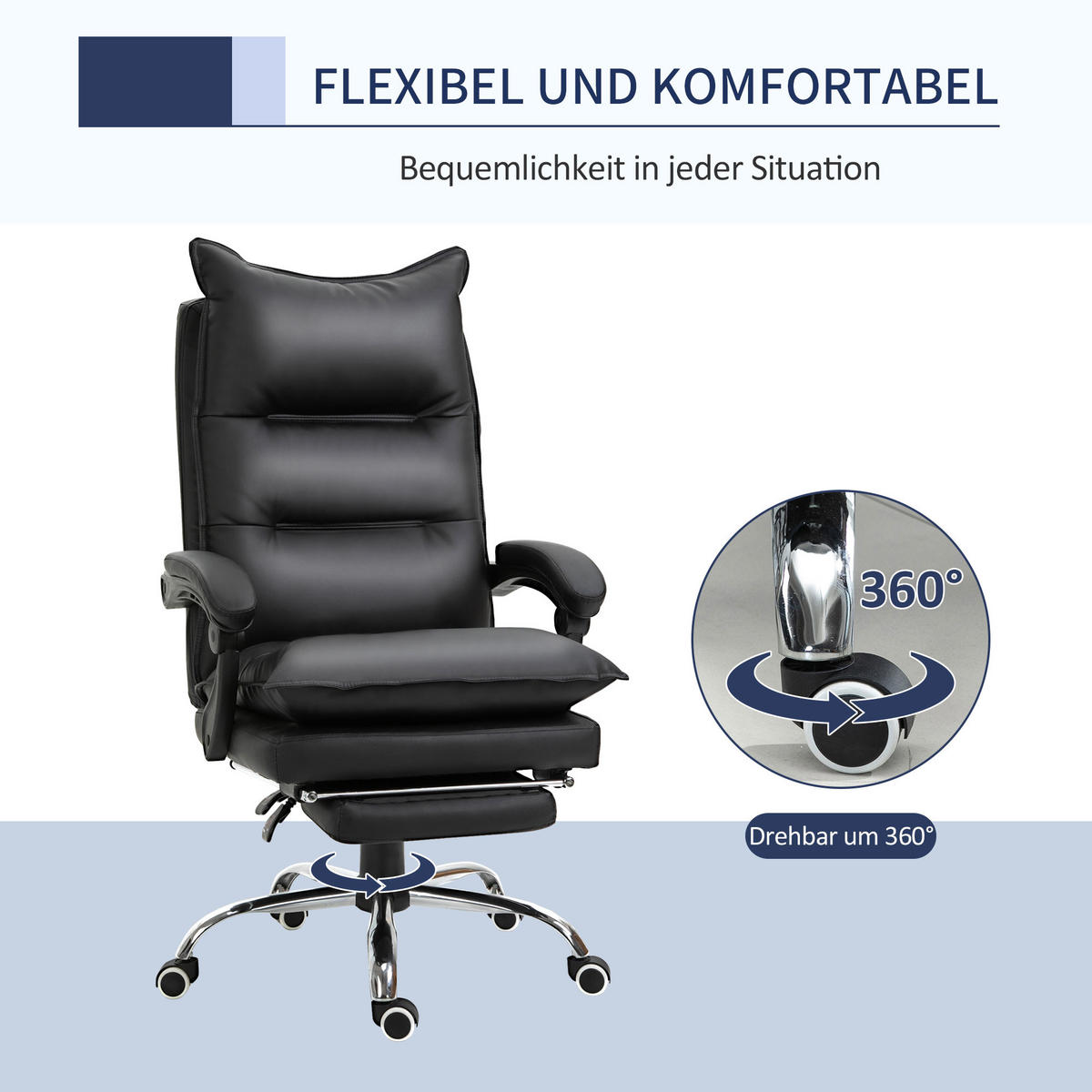 BÜROSTUHL, Kunstleder, Schwarz - Schwarz, Kunststoff (72/130/66cm) - Vinsetto