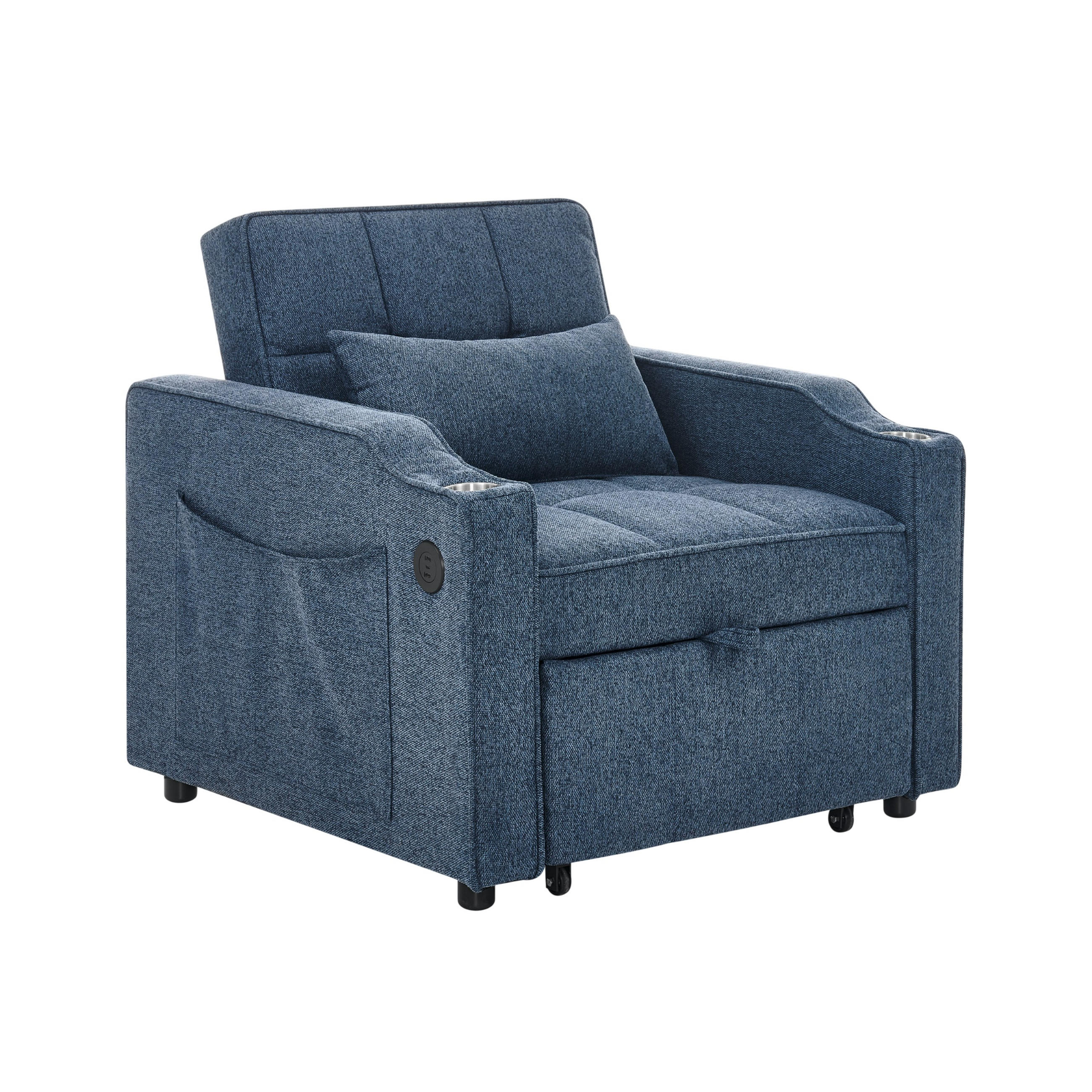 SCHLAFSESSEL DE-35033 3-in-1 mit USB-C und Getränkehalter Navy Blau - Blau, Holz (85/86/190cm) - ComfortXL