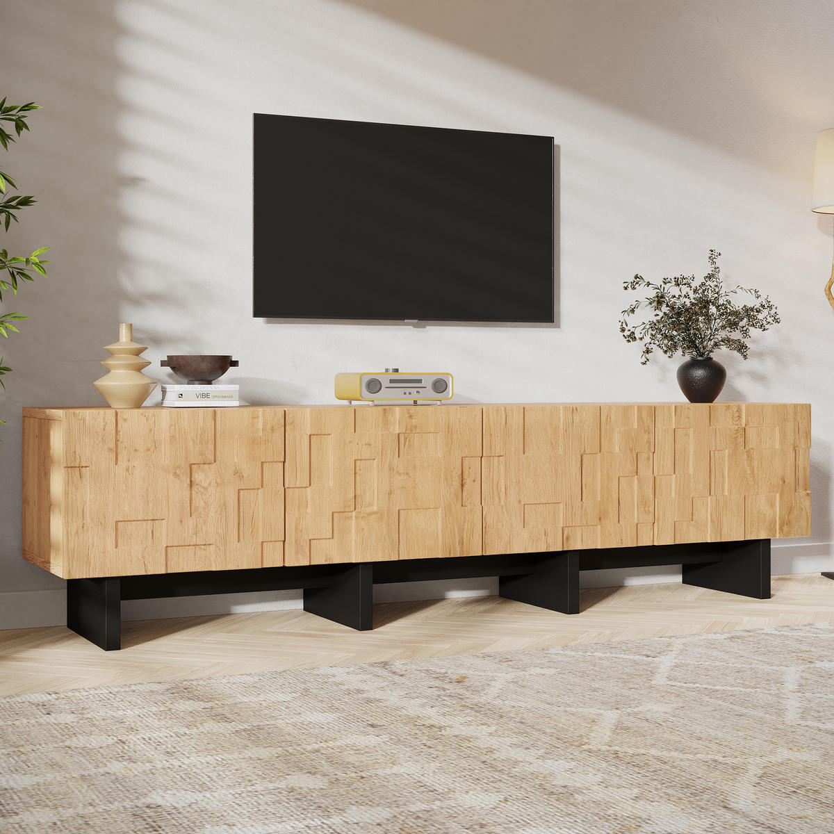 TV-SCHRANK 180x38.5x45cm Naturholz mit 4 Türen - Naturfarben, Holzwerkstoff (180/45/38.5cm) - FLIEKS