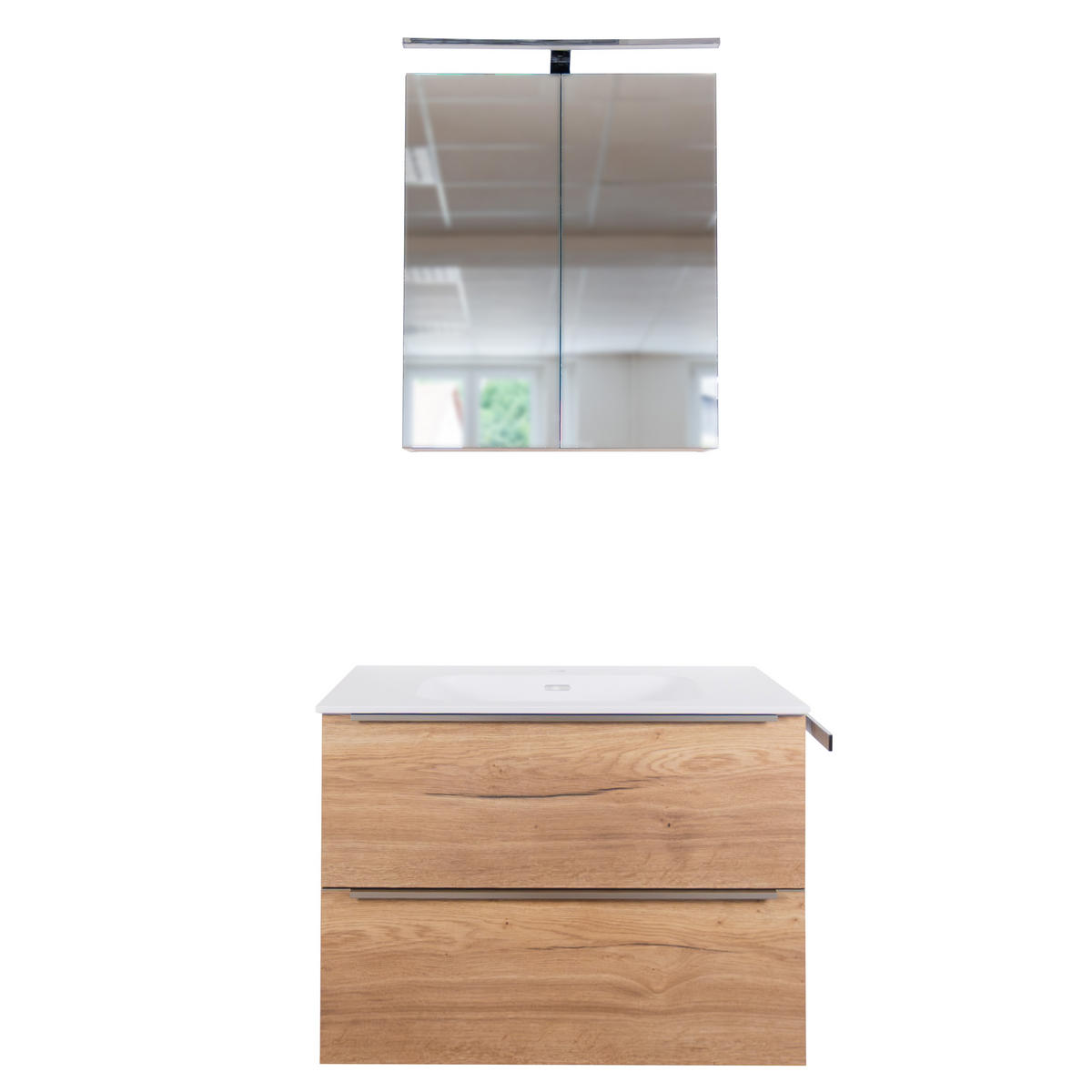 BADMÖBEL-SET „Liora“ 80 cm – vormontiert – Eiche Optik – mit LED-Spiegelschrank - Eiche Artisan, Holzwerkstoff (100/200/80cm) - GEBA