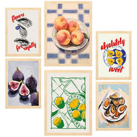 POSTER Set Mit 6 Von Lebensmitteln & Mediterraner Küche A3 & A4 Rahmen Aus Hellem Holz - Beige, Papier (29/3cm) - Nacnic