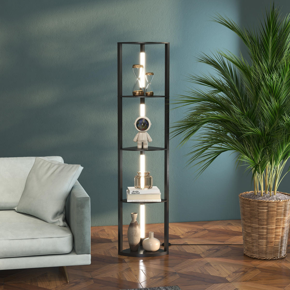 STEHLAMPE, LED 24 W Stehleuchte mit 4 Ablagen, E27 Sockel, für Wohnzimmer - Schwarz, Holzwerkstoff (41/29.5/163.5cm) - HOMCOM