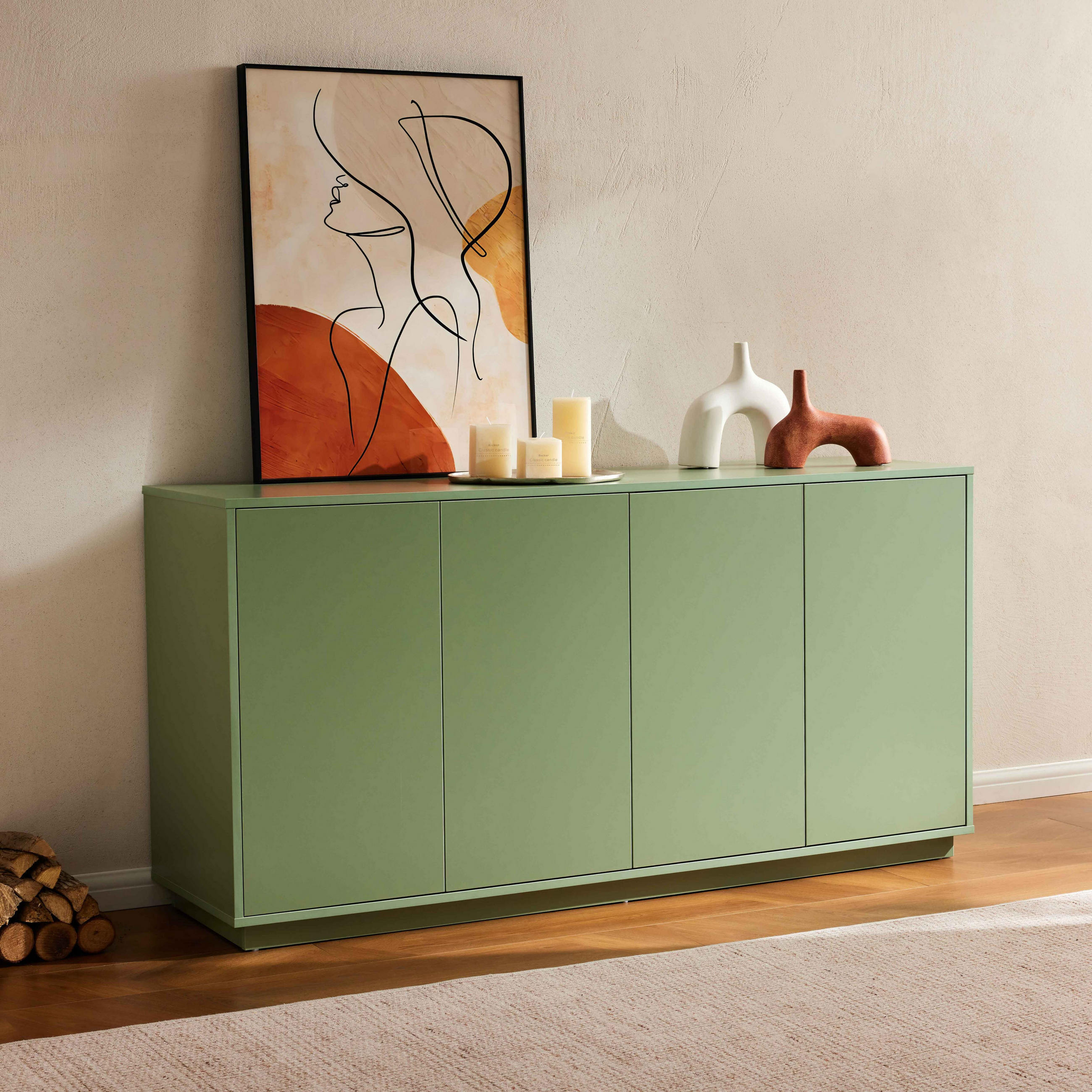 SIDEBOARD 160 cm, Grün - Grün, Holz (45/80/160cm) - Oviala