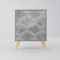 SIDEBOARD CONCRETE MOVEMENT, Grau, 57,5x42x75,5 cm, Goldfarbene Metallfüße - Goldfarben/Multicolor, Holzwerkstoff/Metall (57.5/75.5/42cm) - SpaceRebels