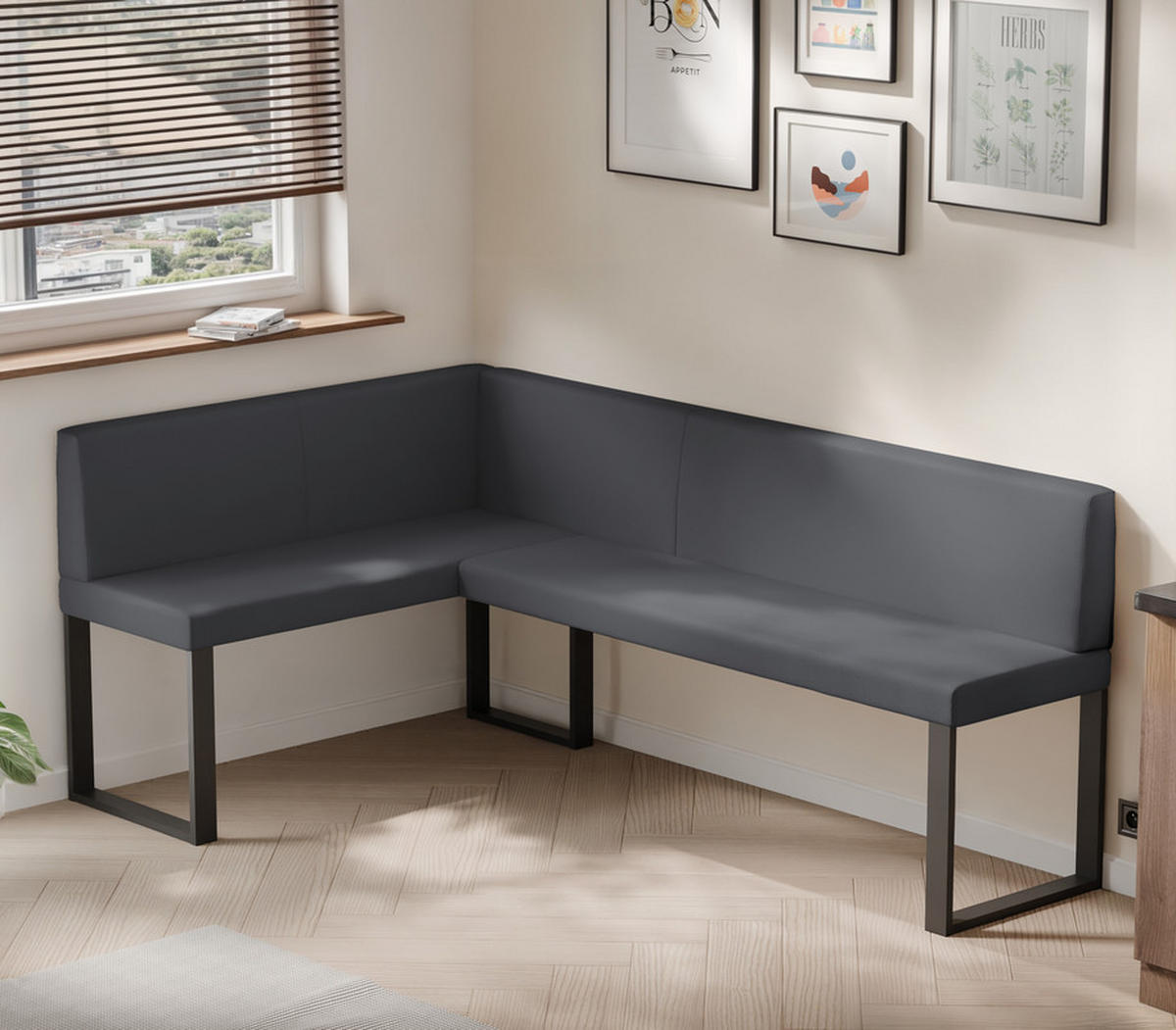 ECKBANK links SANA U Kunstleder glatt, 128/168 cm Grau - Grau, Kunststoff/Textil (128/168cm) - Idohome