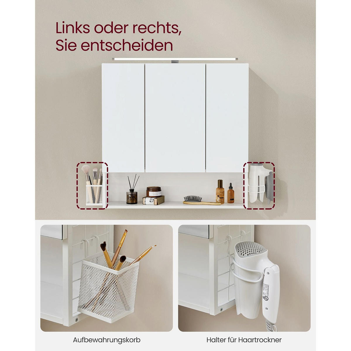 SPIEGELSCHRANK ADDIS ABABA - Weiß, Glas (70/70/14.5cm) - Hansiro