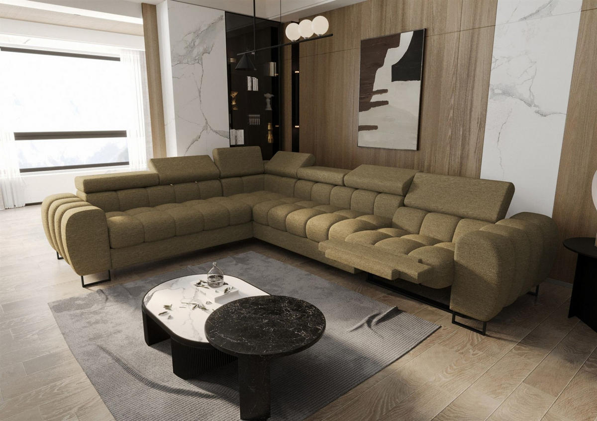 ECKSOFA Bastien Relax - Grün, Holzwerkstoff/Textil (260/330cm) - Fun Möbel