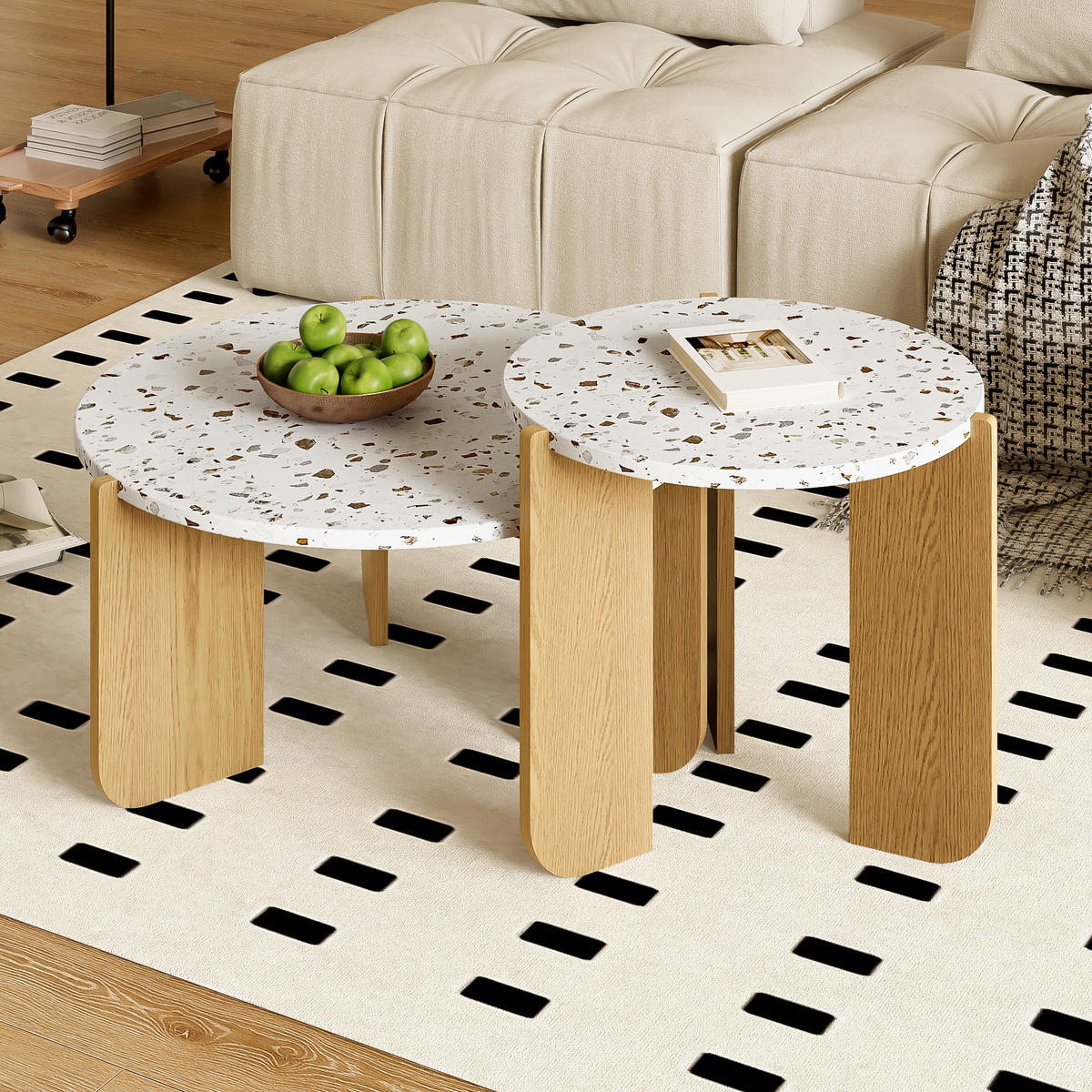 COUCHTISCH 2er-Set 70/70/35 cm und 50/50/45,5 cm modernes Design, Weiß+Naturfarben - Weiß, Holzwerkstoff (120/120/45.5cm) - Redom