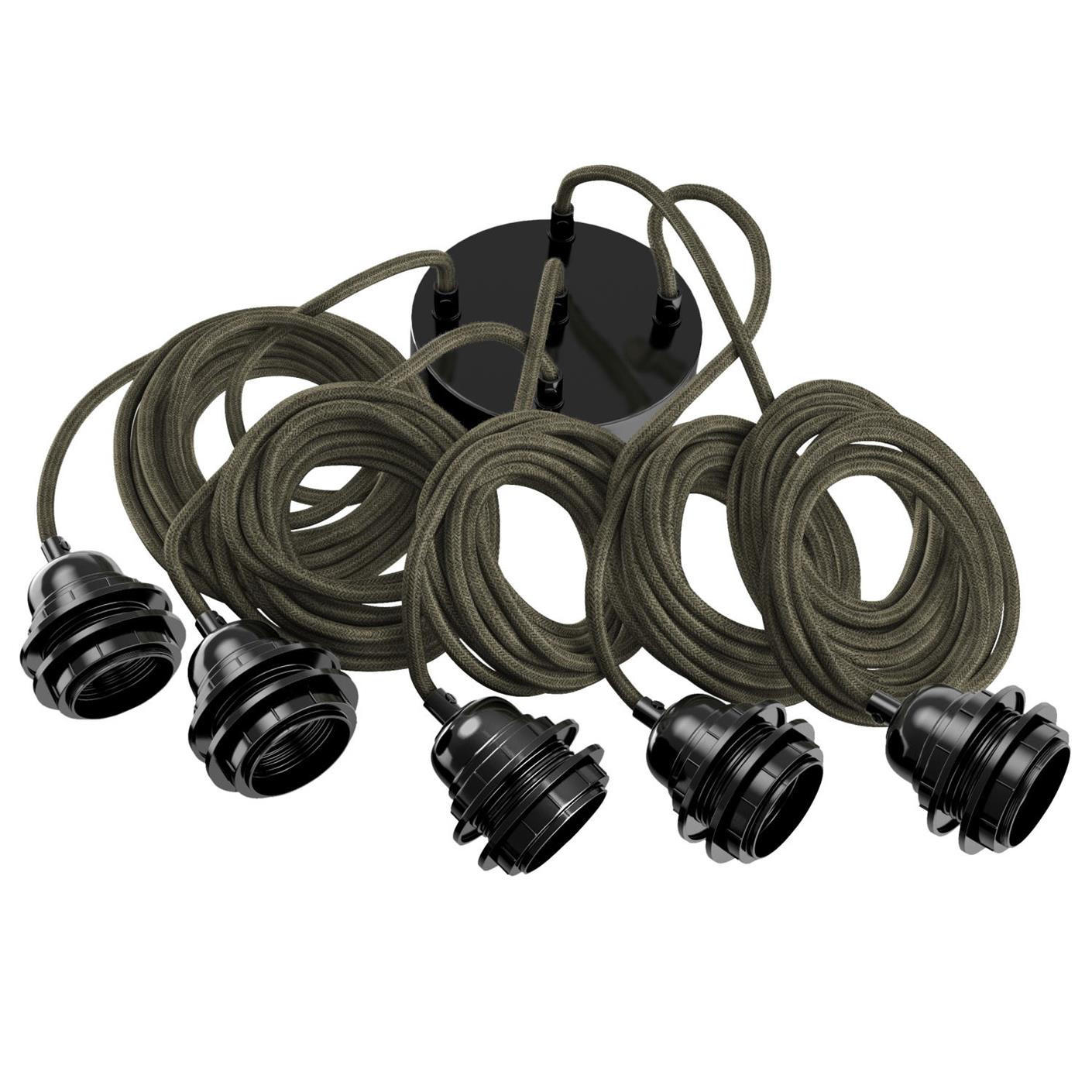 PENDELLEUCHTE Hang 5 Flammig Retro - Grün, Naturmaterialien (350/1/350cm) - HOOPZI