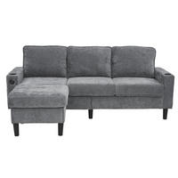 SOFA 3-Sitzer L Form USB Typ C Getränkehalter Grau Leinen - Grau, Naturmaterialen (202/137cm) - FLIEKS