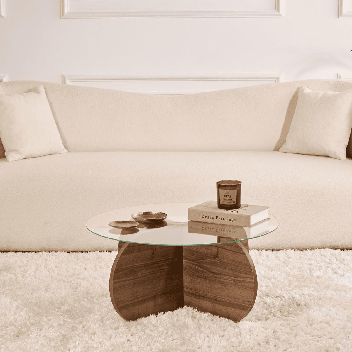 COUCHTISCH mit gekreuzten Beinen und gehärteter Glasplatte 75/75/35 cm - Naturfarben, Holzwerkstoff (75/75/35cm) - Calicosy