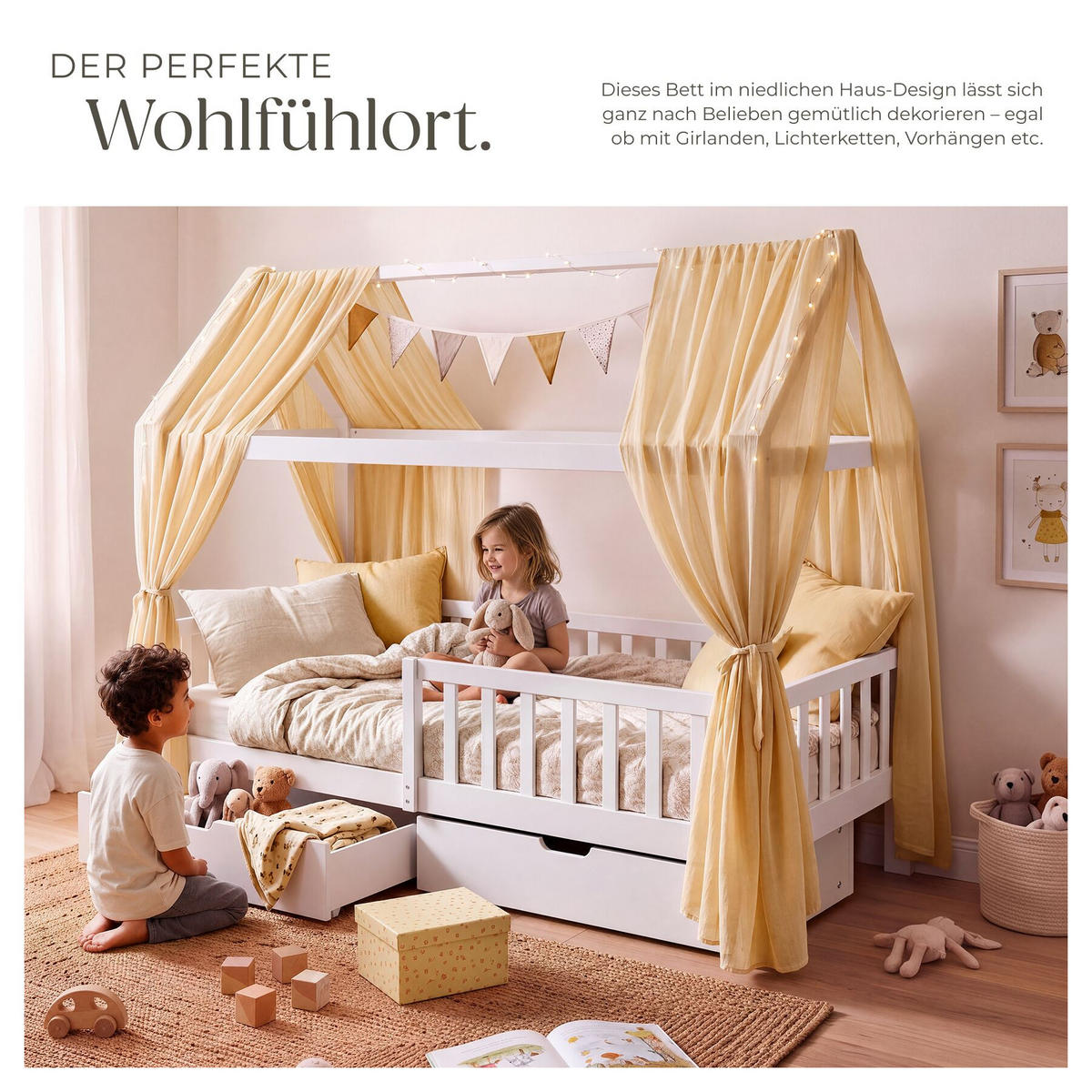 KINDERBETT Hailey, 80 x 160 cm, inklusive Rolllattenrost, weiß - Weiß, Holz - tectake
