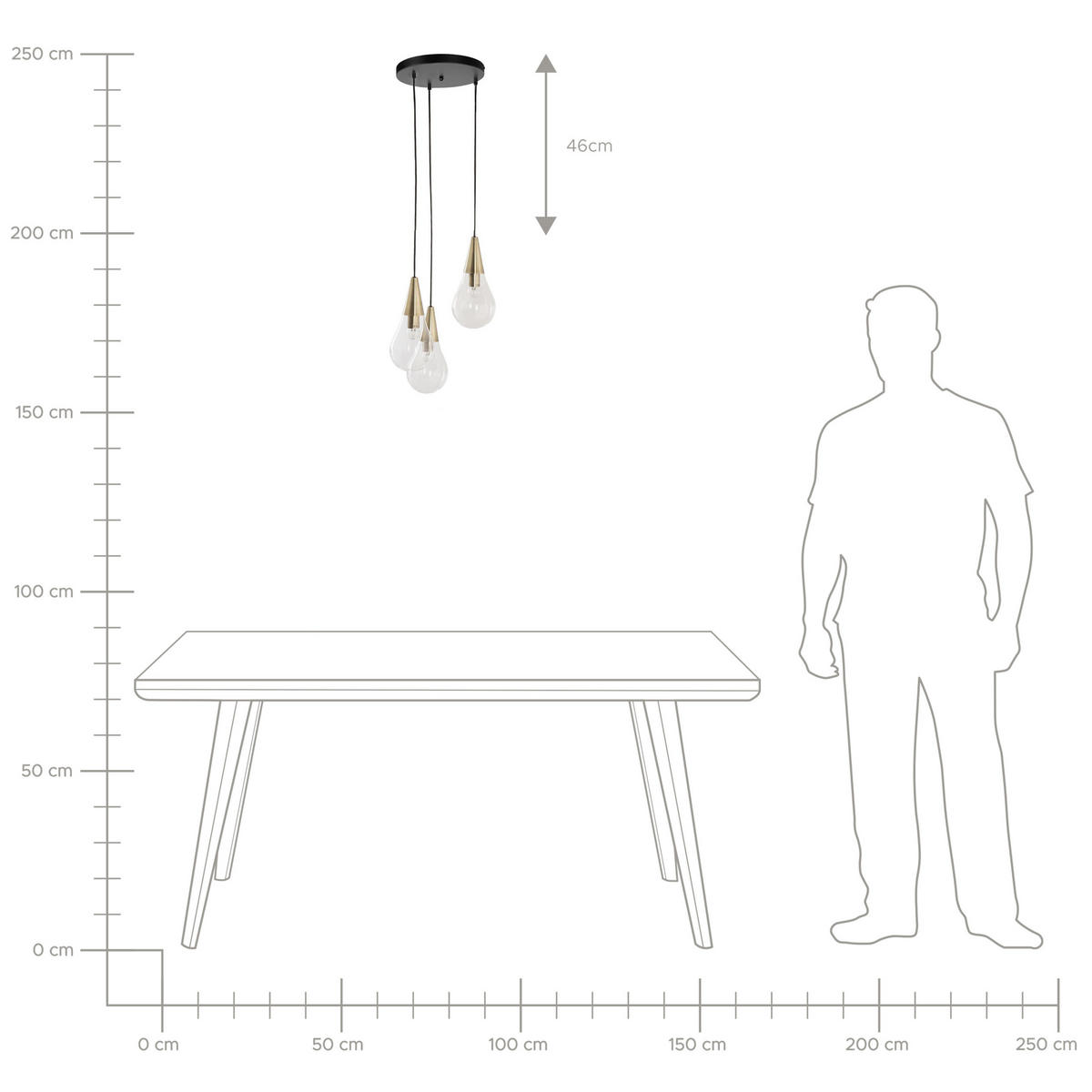 HÄNGELEUCHTE Vesle 30/30/118 cm - Messingfarben, Glas (30/30/118cm) - Beliani