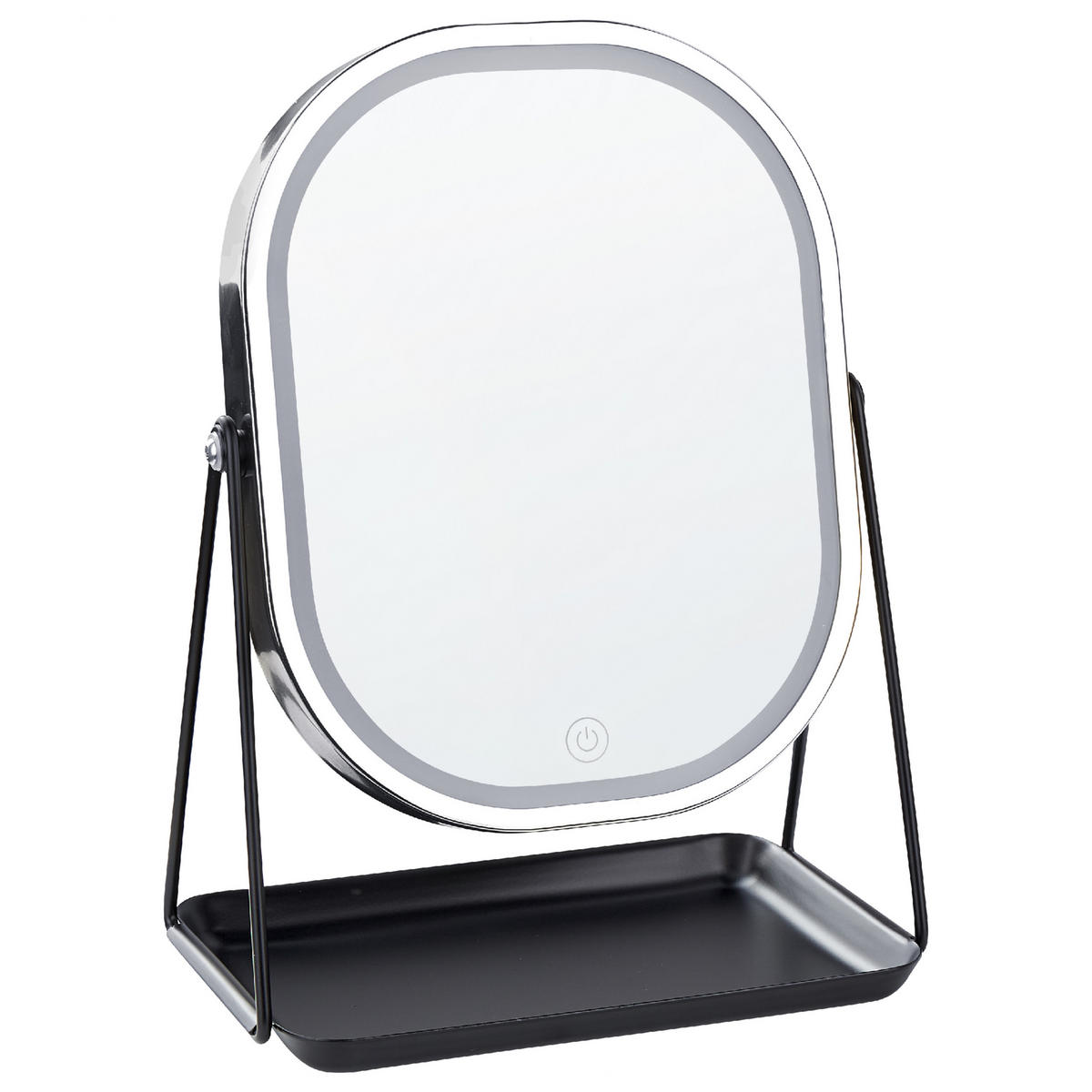 KOSMETIKSPIEGEL silber mit LED-Beleuchtung 20/22 cm Dordogne - Silberfarben/Schwarz, Metall (13/32/24cm) - Beliani