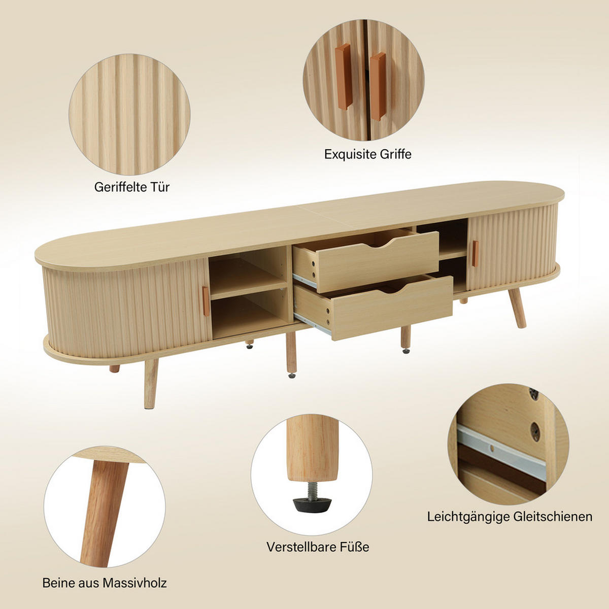 TV-SCHRANK 175x40cm Lowboard MDF Holzmaserung 2 Schubladen 30KG - Braun, Holz (50.5/16/116.5cm) - FLIEKS