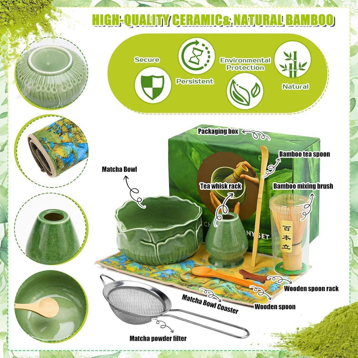 MATCHA Set 8-teilig Keramik Bambus - Grün, Keramik (16.5/1/30.5cm)