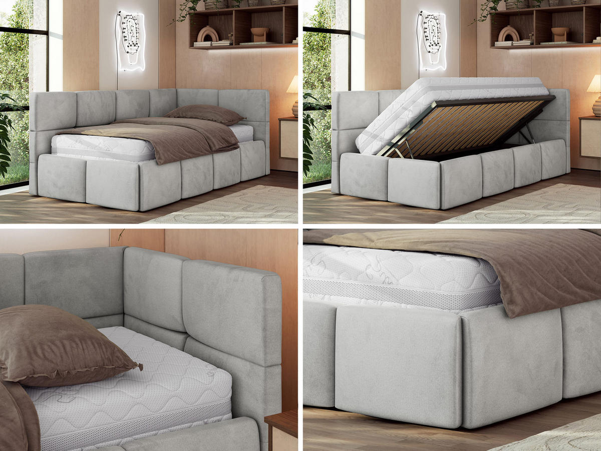 JUGENDBETT ARVO 90/200 - Hellgrau Velvet - ohne Matratze - Rechts Seite - Hellgrau, Textil (200/90cm) - MKS