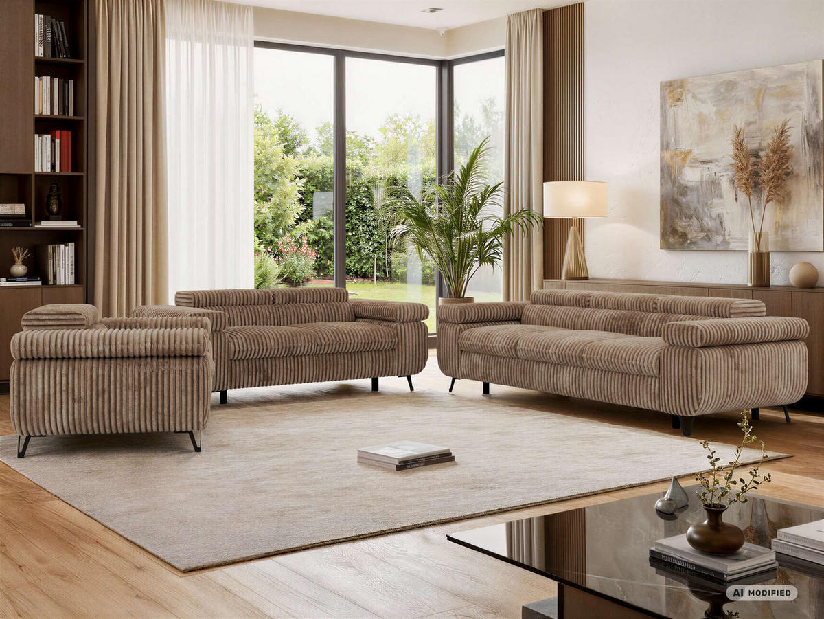 SEDACÍ SOUPRAVA PETER 1+2+3 - Hnědá Manšestr - černá/hnědá, kov/textil (262/76/99cm) - MKS