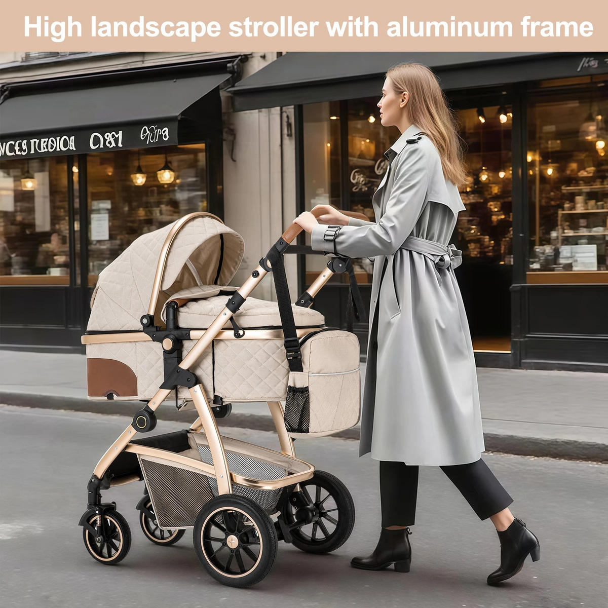 KINDERWAGENSET mit hoher Landschaft, verstellbarer Griff, Moskitonetz, Kinderwagen, Aluminiumrahmen, SK20-ROSA - Pink, Metall (80/60cm) - Kaket