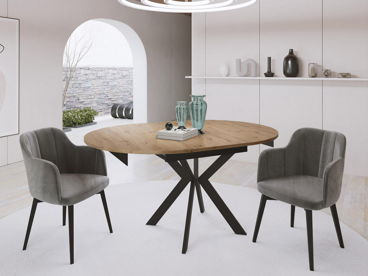 ESSTISCH Lily runder ausziehbarer, Artisan Eiche 100-140/100/76 cm - Schwarz/Eiche Artisan, Holzwerkstoff/Metall (100/100/76cm) - WFL GROUP