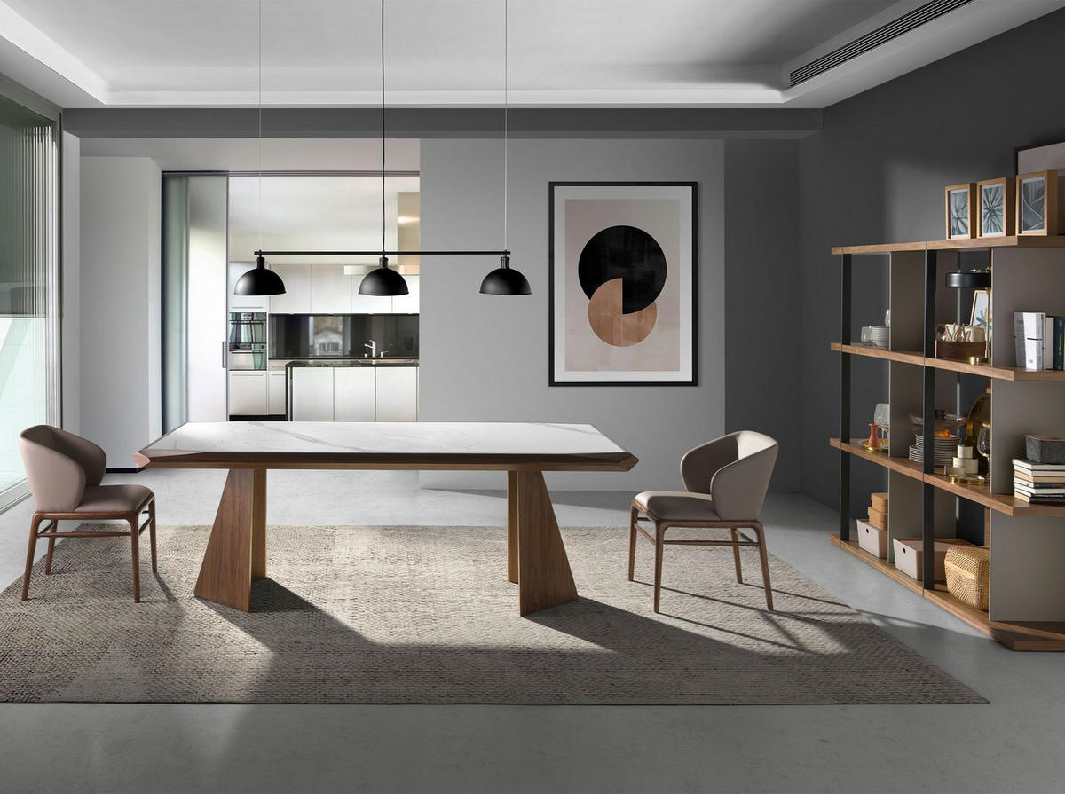 ESSTISCH Esstisch Rechteckig Porzellanmarmor aus Walnuss 220/110/76 cm - Walnussfarben/Weiß, Stein (110/220/76cm) - ANGEL CERDA