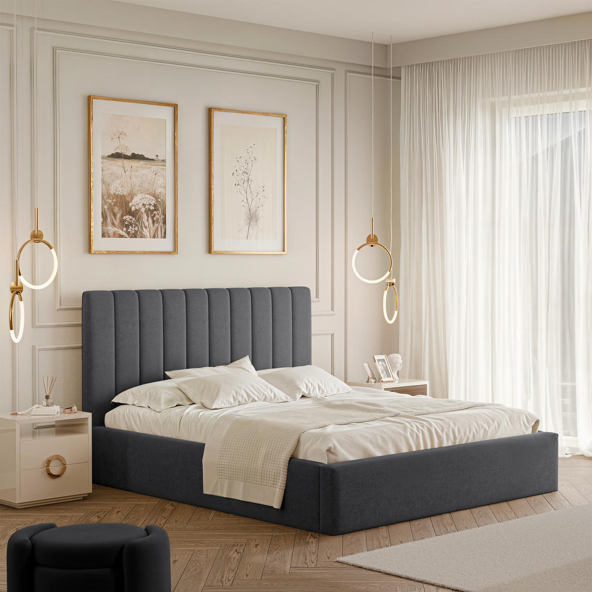 POLSTERBETT NOE 160/200 cm Bettkasten, Dunkelgrau - Grau, Holzwerkstoff/Textil (160/200cm) - Idohome