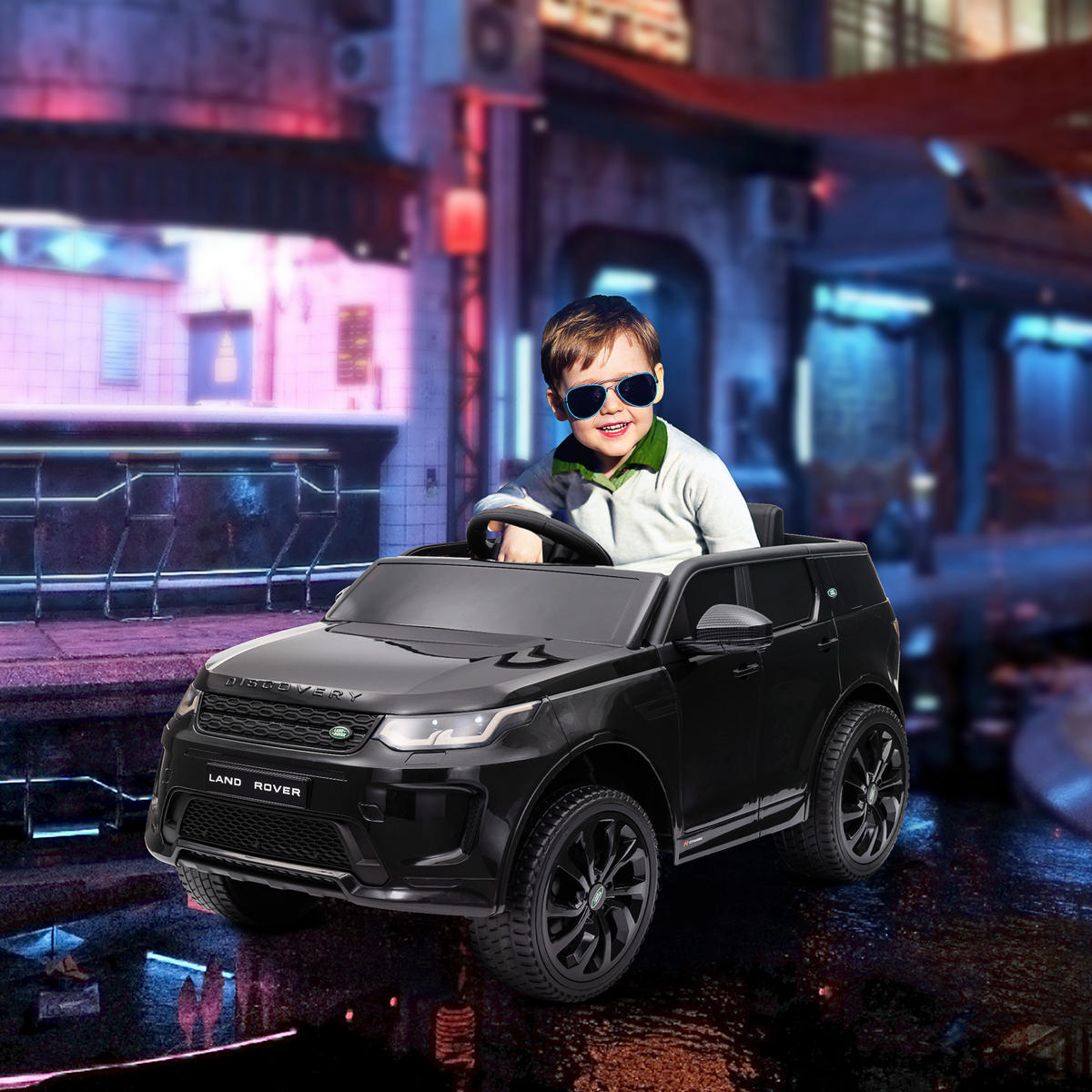 KINDER Elektroauto, Schwarz, Kunststoff, Metall, 106cm x 65,5cm x 51cm - Schwarz, Kunststoff (106/65.5/51cm) - AIYAPLAY