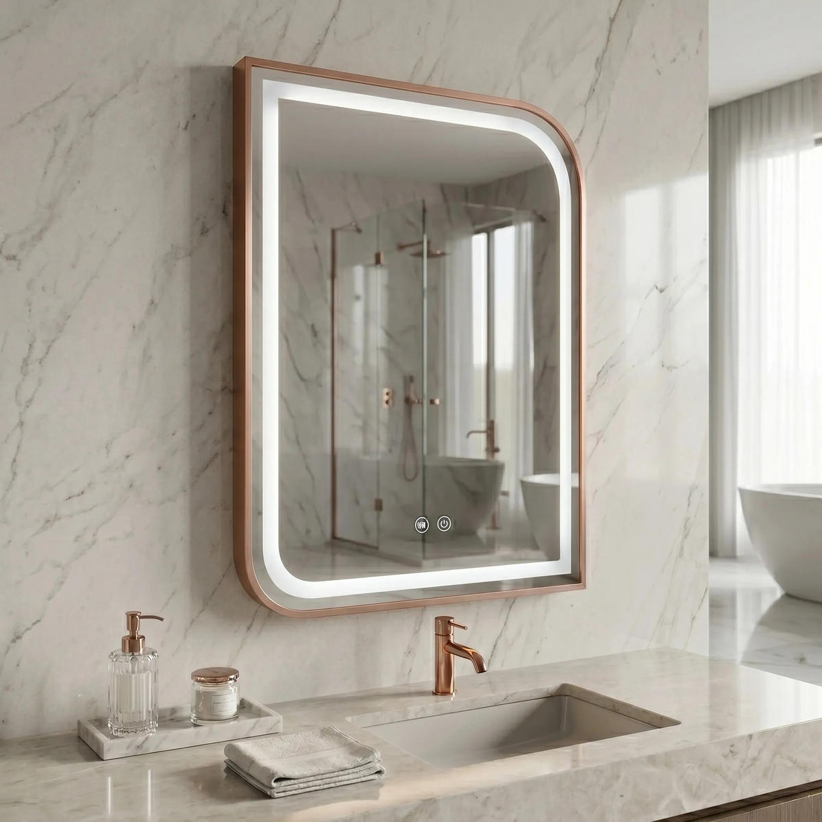 SPIEGEL Rea Led Zone 70x50 Brush Rose Gold - Goldfarben, Glas (50/70/2.5cm) - REA