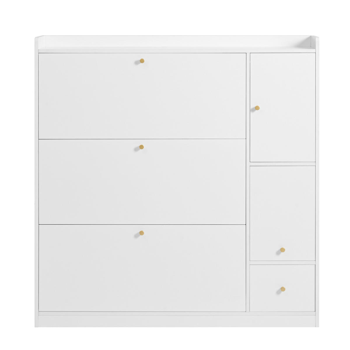 SCHUHSCHRANK 119/24/122 cm mit 3 Klappen, Schublade, klappbarer Sitzbank und verstellbaren Böden, Weiß - Weiß, Holzwerkstoff (119/122/24cm) - Redom